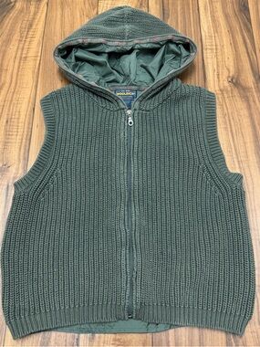 Woolrich Knit Cotton Hooded Sweater Vest Full Zip Green Womens Medium
